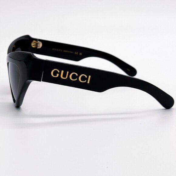 NEW GUCCI GG1294S 001 WOMEN SHINY BLACK GREY CAT EYE SUNGLASSES GUCCI - Picture 8 of 13